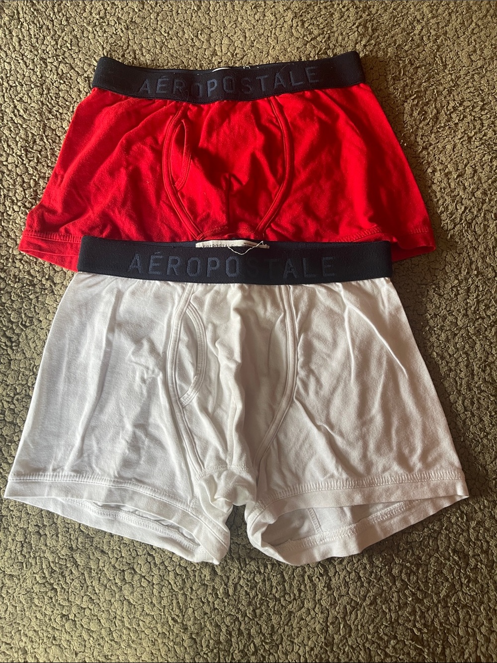 Aeropostale Men's Boxer Briefs Set - Red & White with Black Waistbands